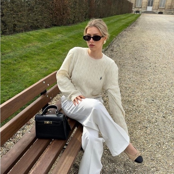 $228 Polo Ralph Lauren cable knit wool and cashmere Sweater in ivory white - Picture 5 of 9